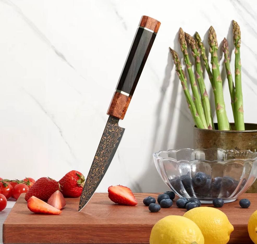 Damaškový kompozit Cu Copper  kuchařský utility nůž 5 02